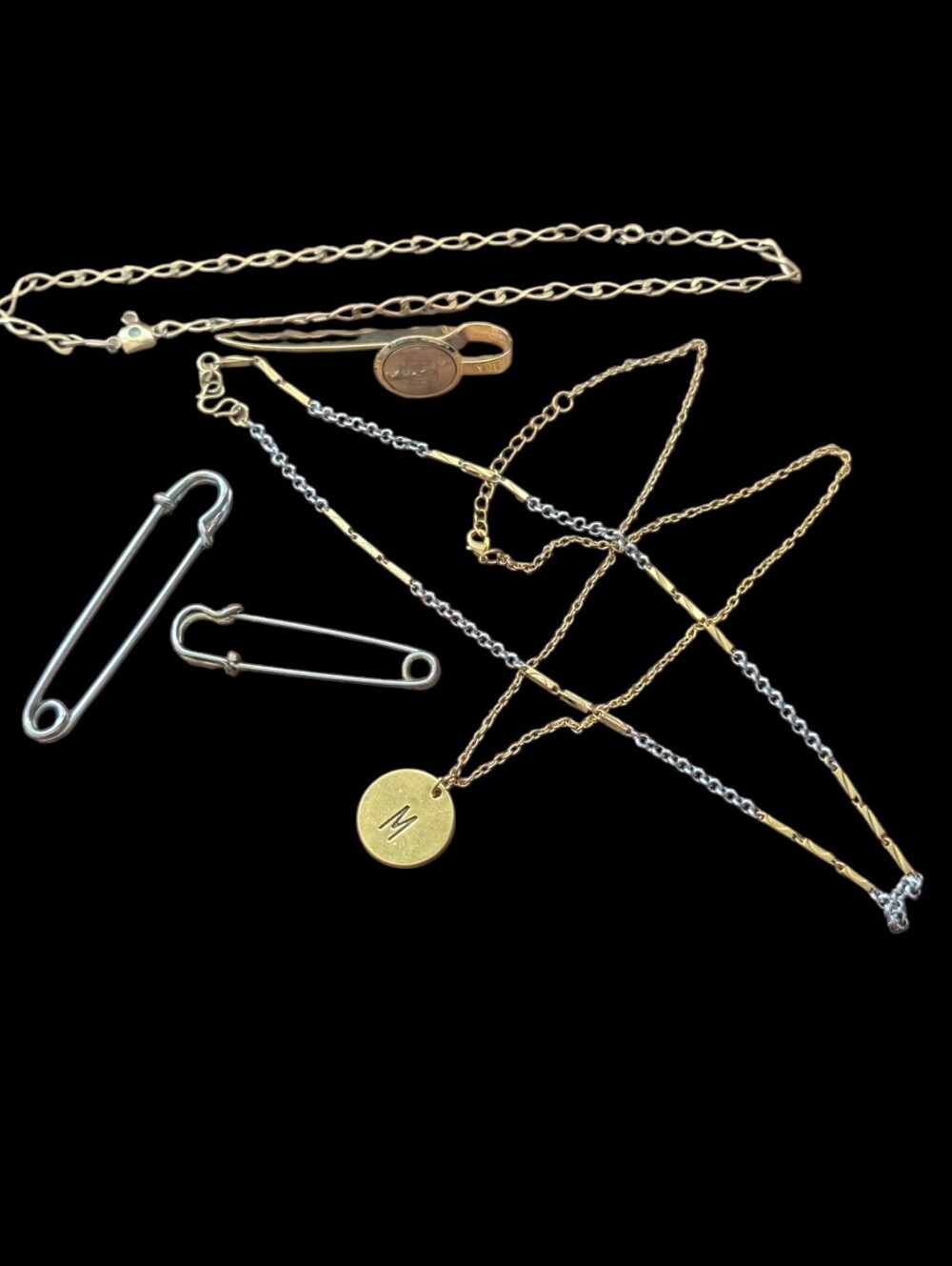 Gold and Silver Mixed Metal Initial Disc Necklace - M